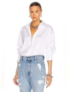 SER.O.YA Mel Open Back White Button-Down Shirt M